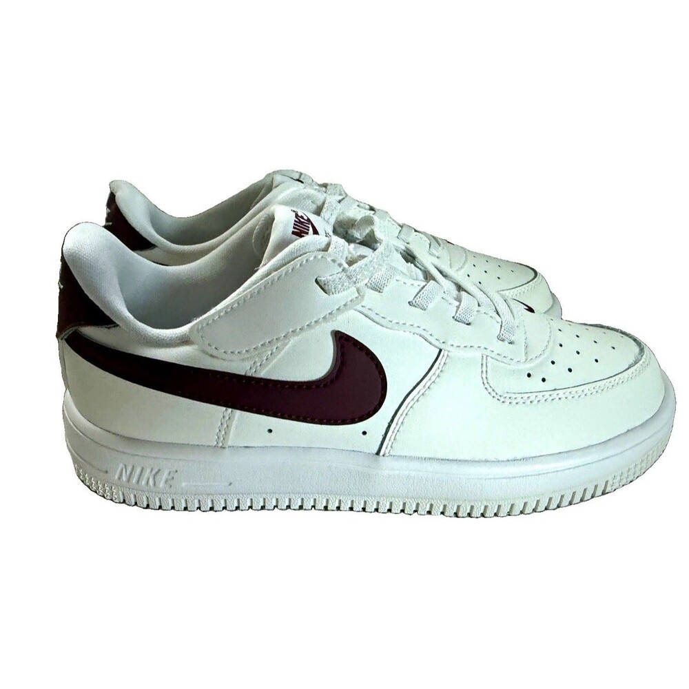Nike Air Force 1 Low Boys US 3Y White/Burgundy Lace Up Sneakers